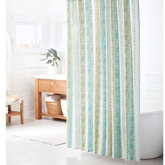 Threshold Green and Tan Print Shower Curtain - Picture 1 of 4